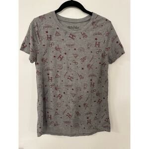 Harry Potter Gray Medium Short Sleeve Tee Iconic Symbols Gryffindor Slytherin